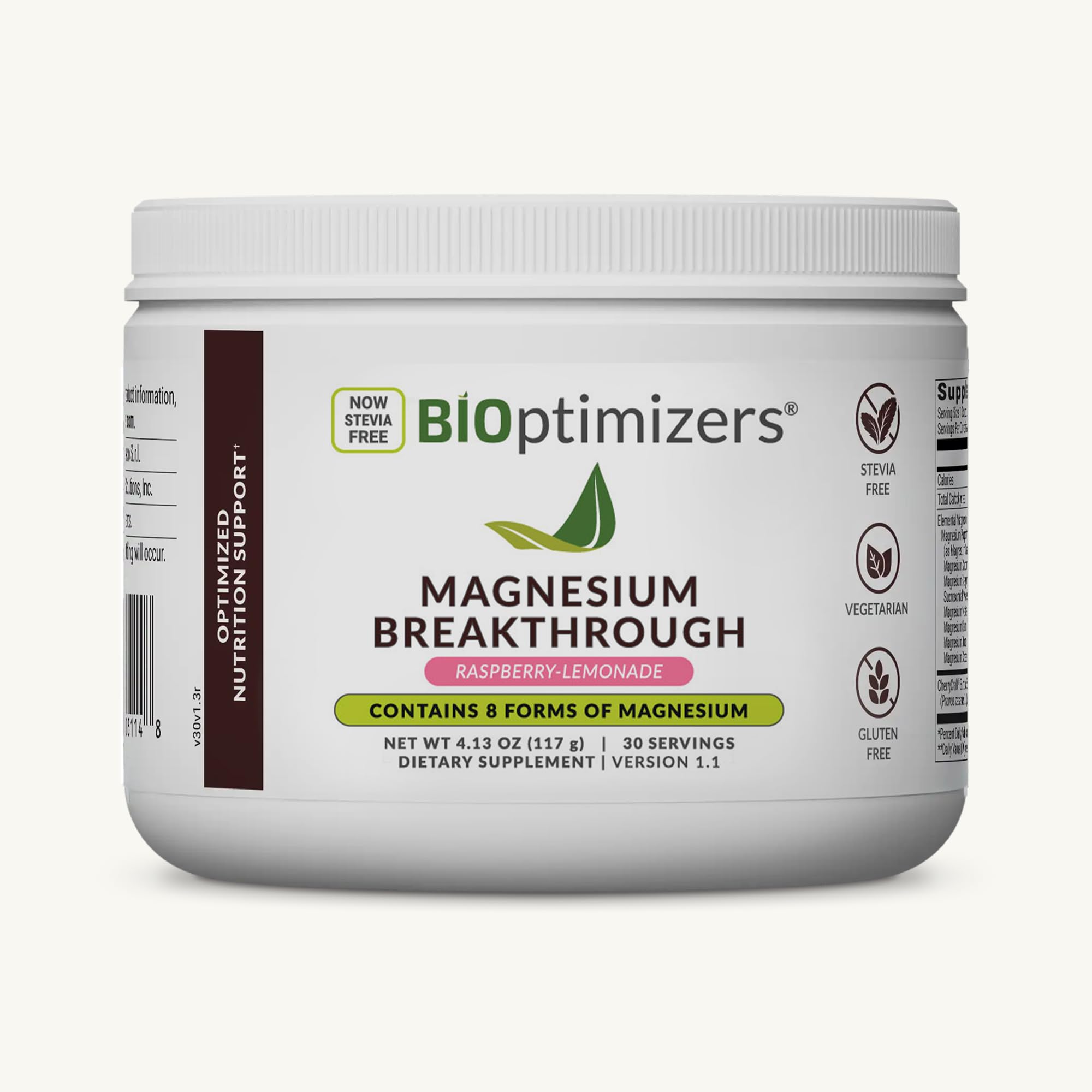 BIOptimizers envase frontal mostrando sabor frambuesa-limón y beneficios