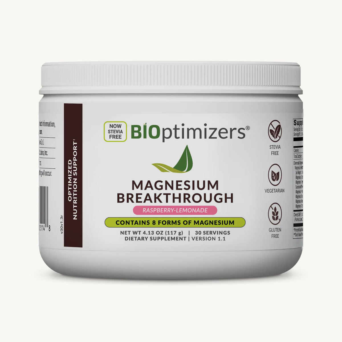 BIOptimizers envase frontal mostrando sabor frambuesa-limón y beneficios