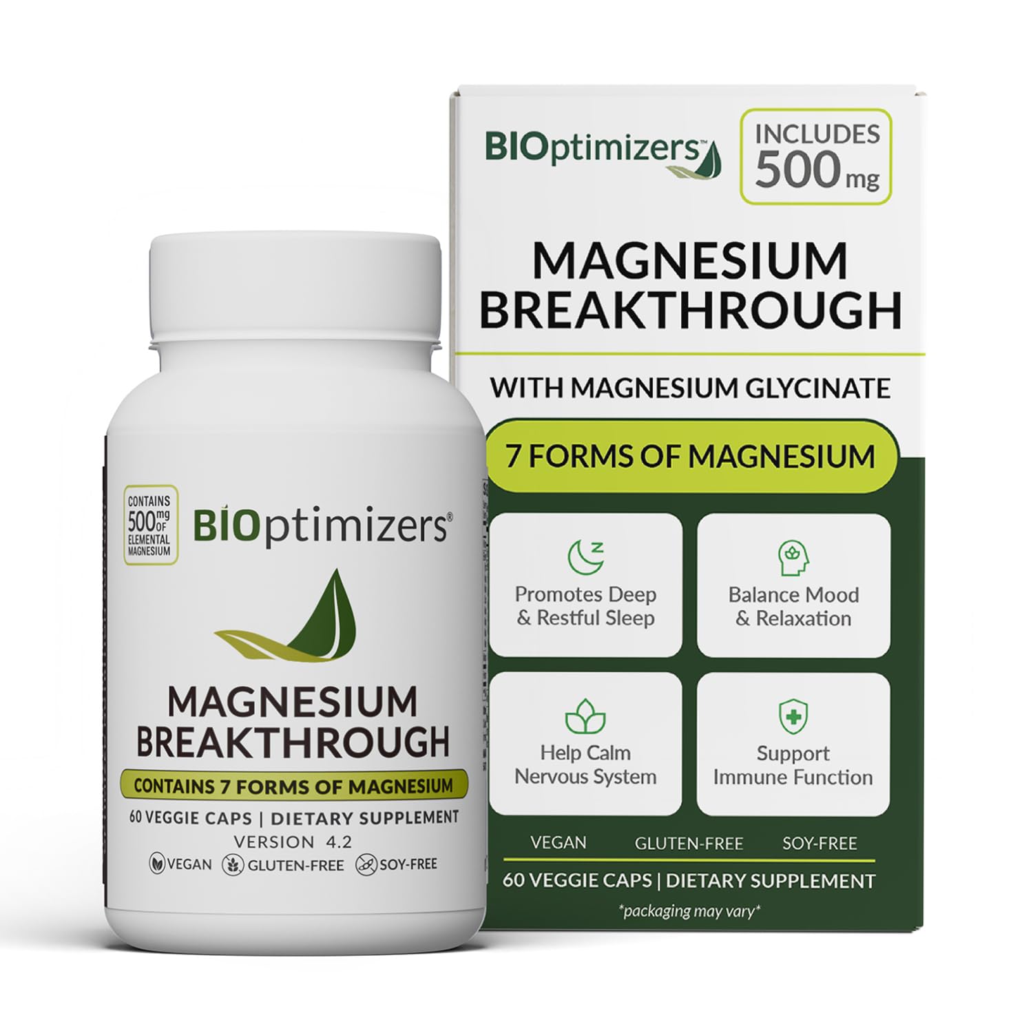 BIOptimizers envase frontal mostrando 7 formas de magnesio y beneficio de equilibrio