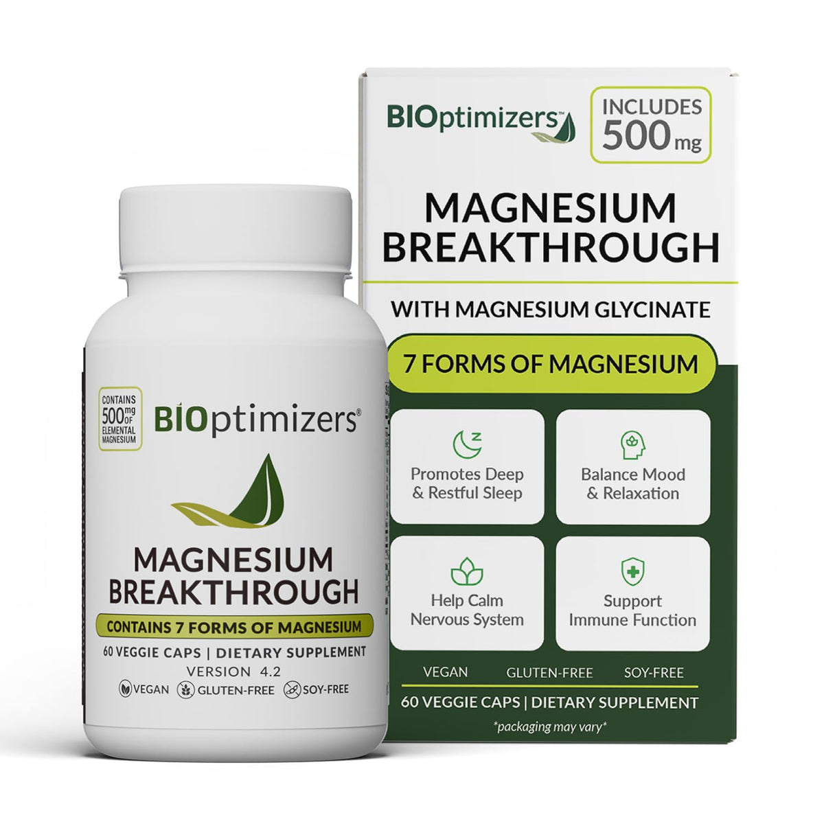 BIOptimizers envase frontal mostrando 7 formas de magnesio y beneficio de equilibrio