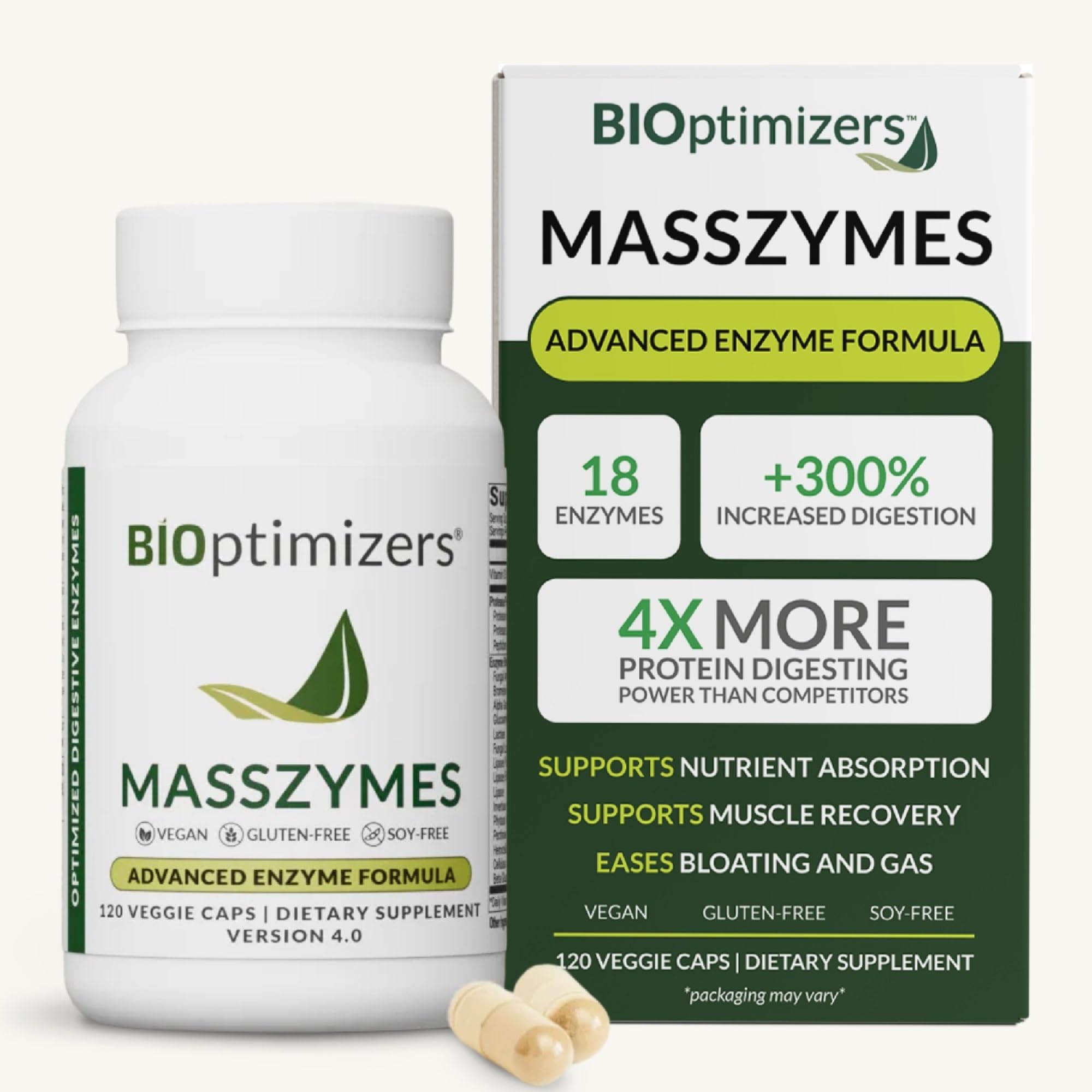 BIOptimizers MassZymes frontal del envase mostrando diseño y claridad informativa