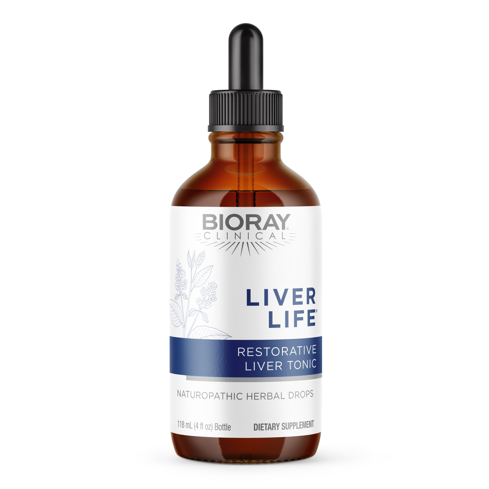 BIORAY frasco frontal con etiqueta clara, presenta beneficios y formato 4 fl oz