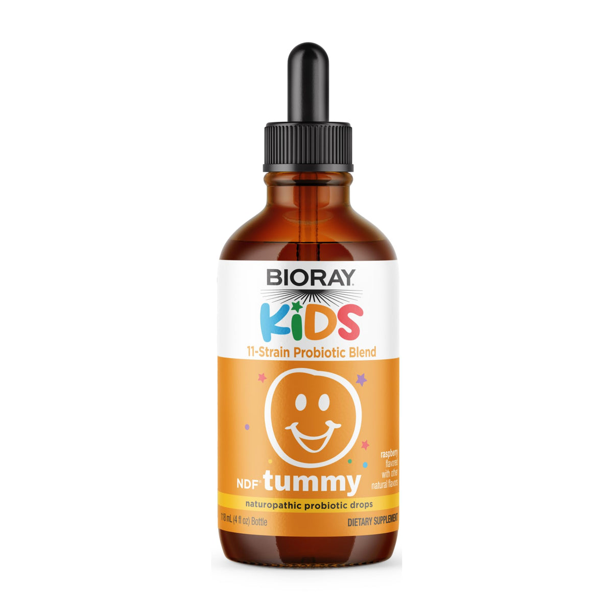 BIORAY Kids frasco frontal y etiqueta clara, destaca ingredientes y formato líquido