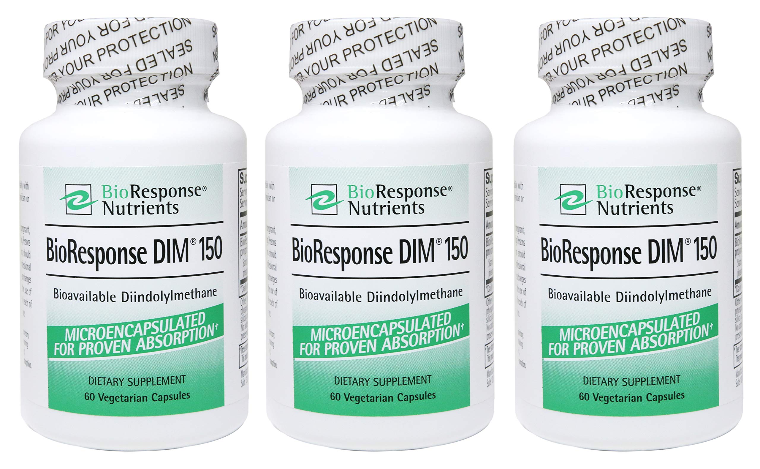 Bioresponse DIM 150 frontal del empaque mostrando etiqueta y cantidad, beneficio de claridad informativa