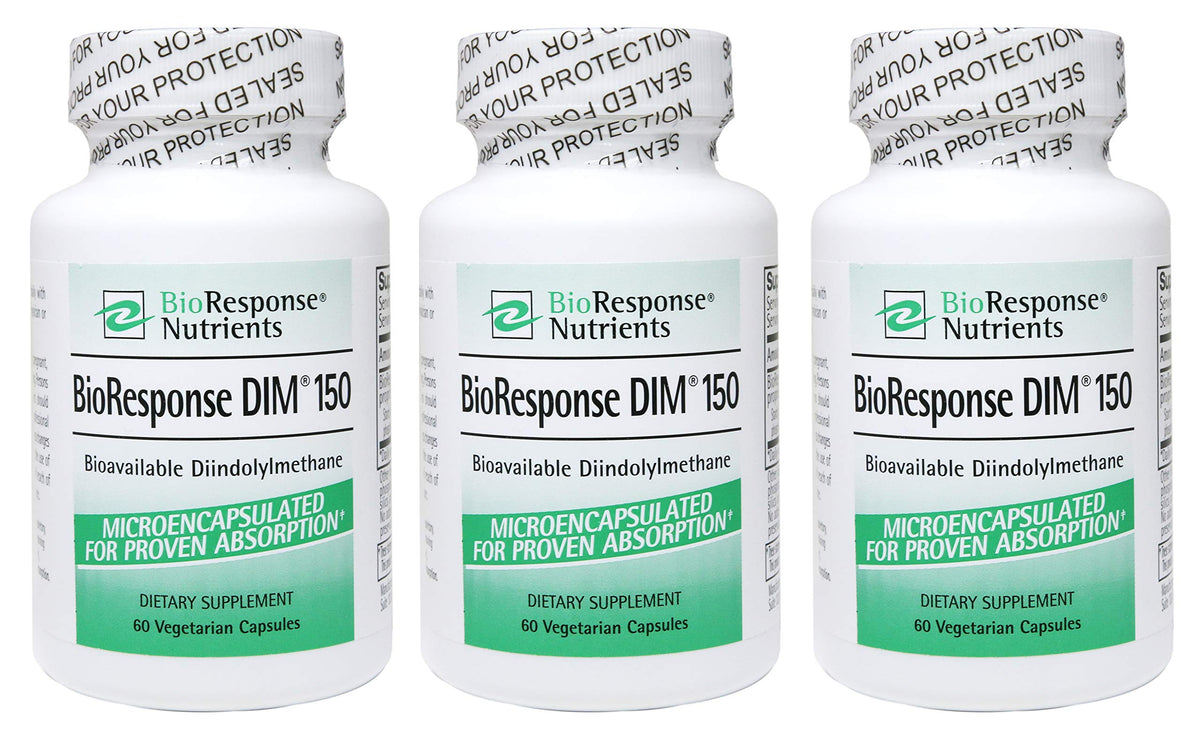 Bioresponse DIM 150 frontal del empaque mostrando etiqueta y cantidad, beneficio de claridad informativa
