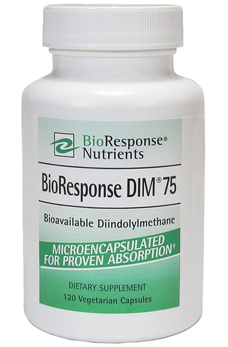 BioResponse DIM frasco frontal mostrando etiqueta clara y beneficio de absorción mejorada