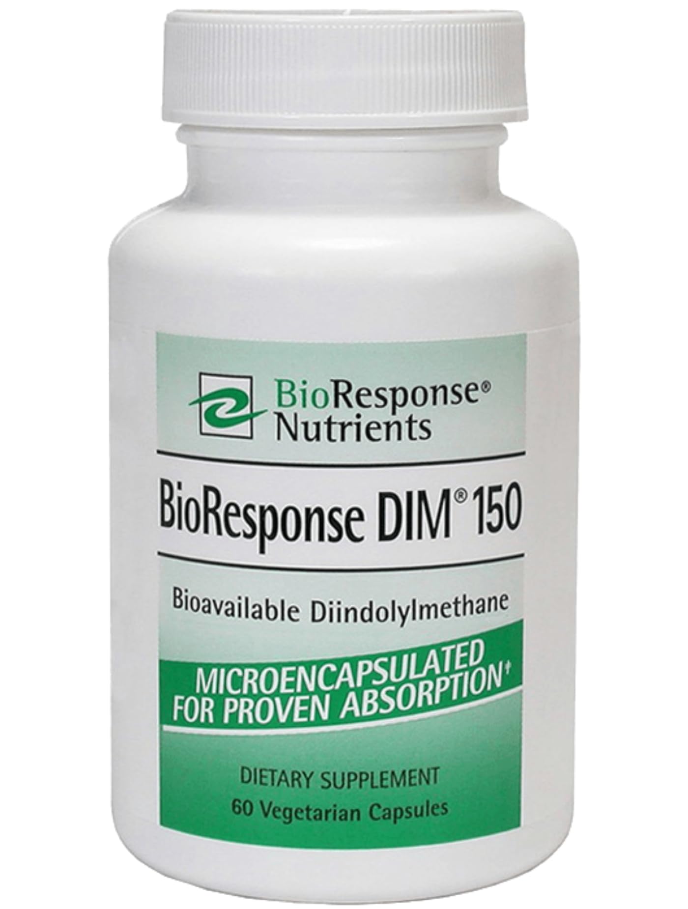 BioResponse DIM frasco frontal mostrando etiqueta y cantidad, ventaja: claridad del producto