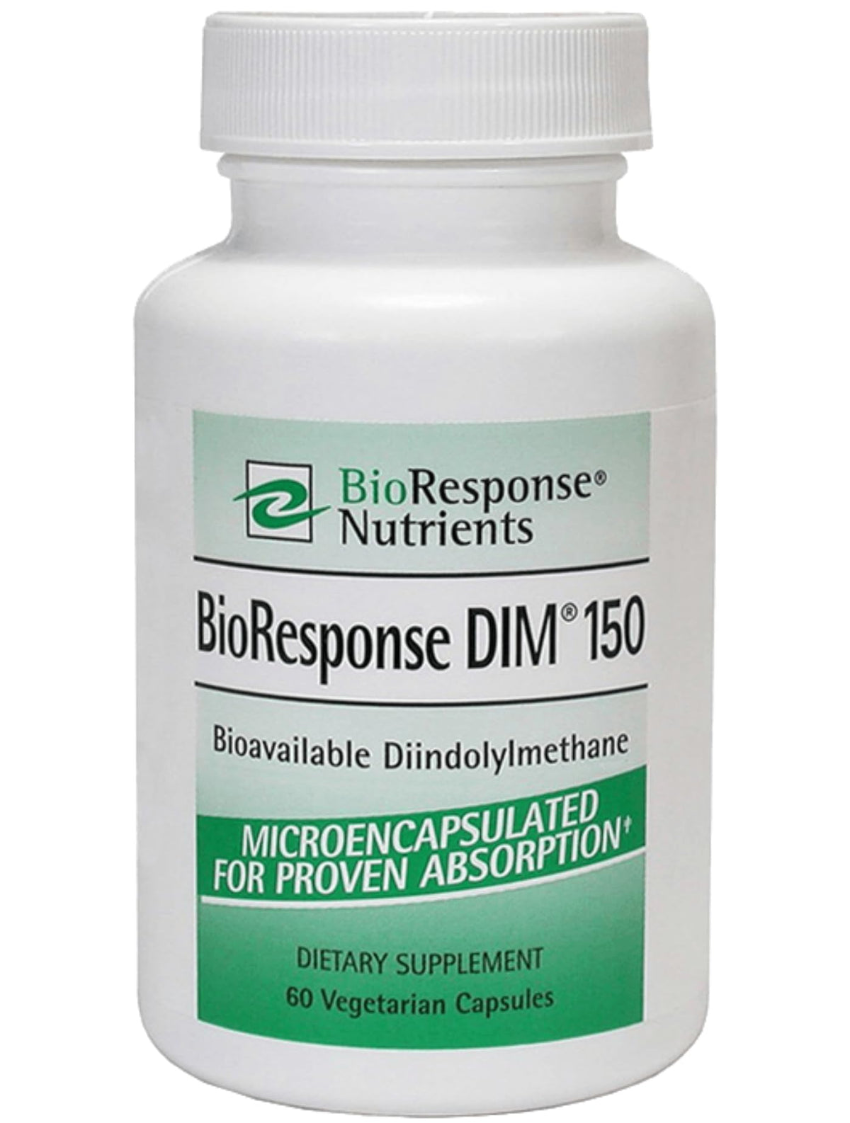 BioResponse DIM frasco frontal mostrando etiqueta y cantidad, ventaja: claridad del producto