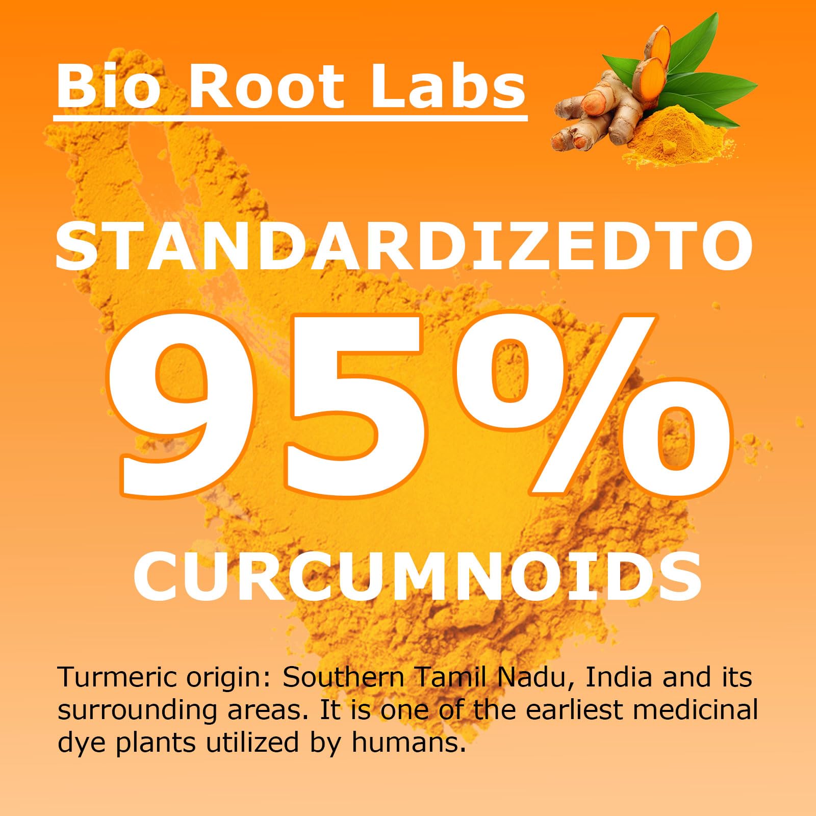Biorootlabs polvo de extracto de cúrcuma con etiqueta de pureza visible