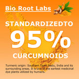 Biorootlabs polvo de extracto de cúrcuma con etiqueta de pureza visible