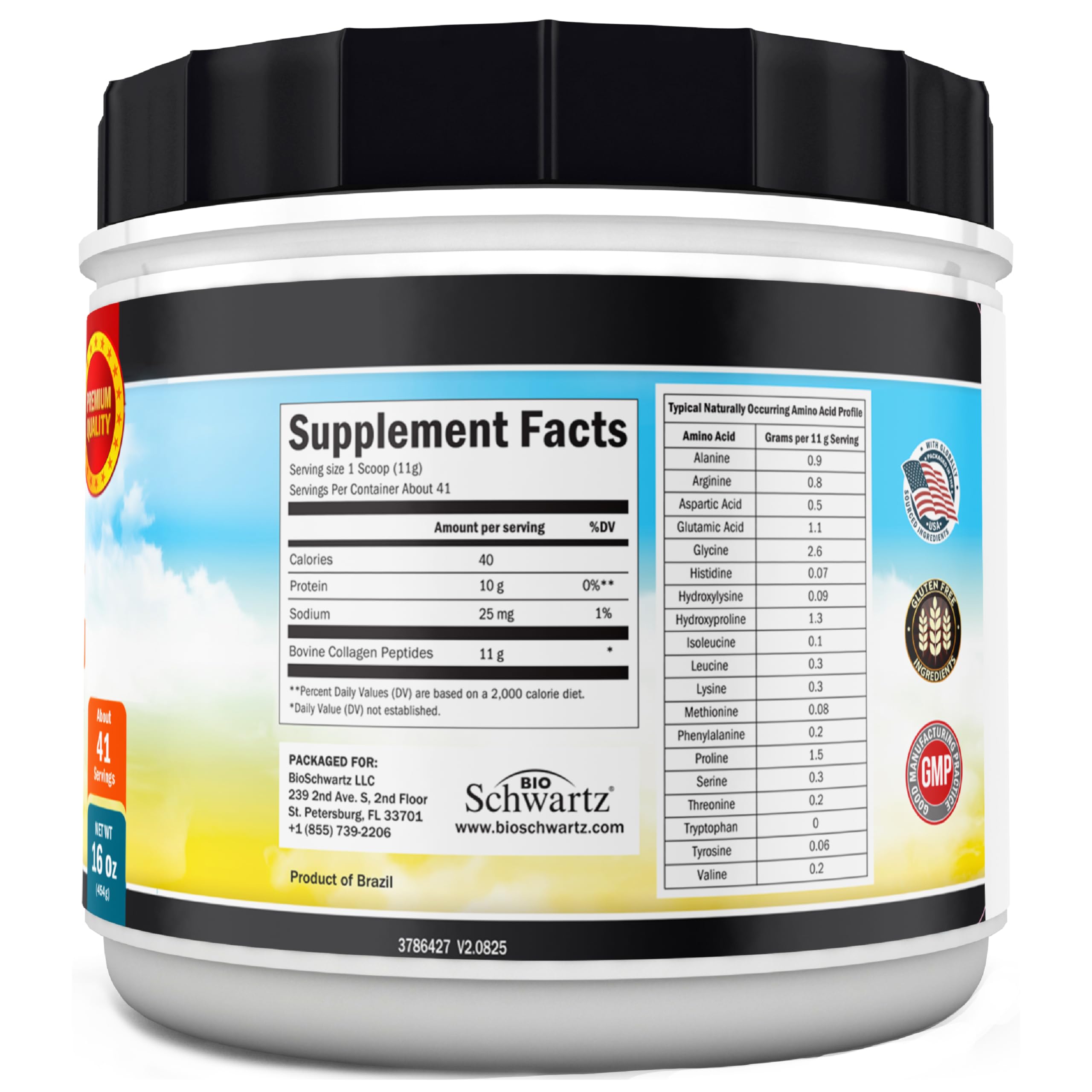 BioSchwartz etiqueta nutricional y lista de aminoácidos clara y confiable
