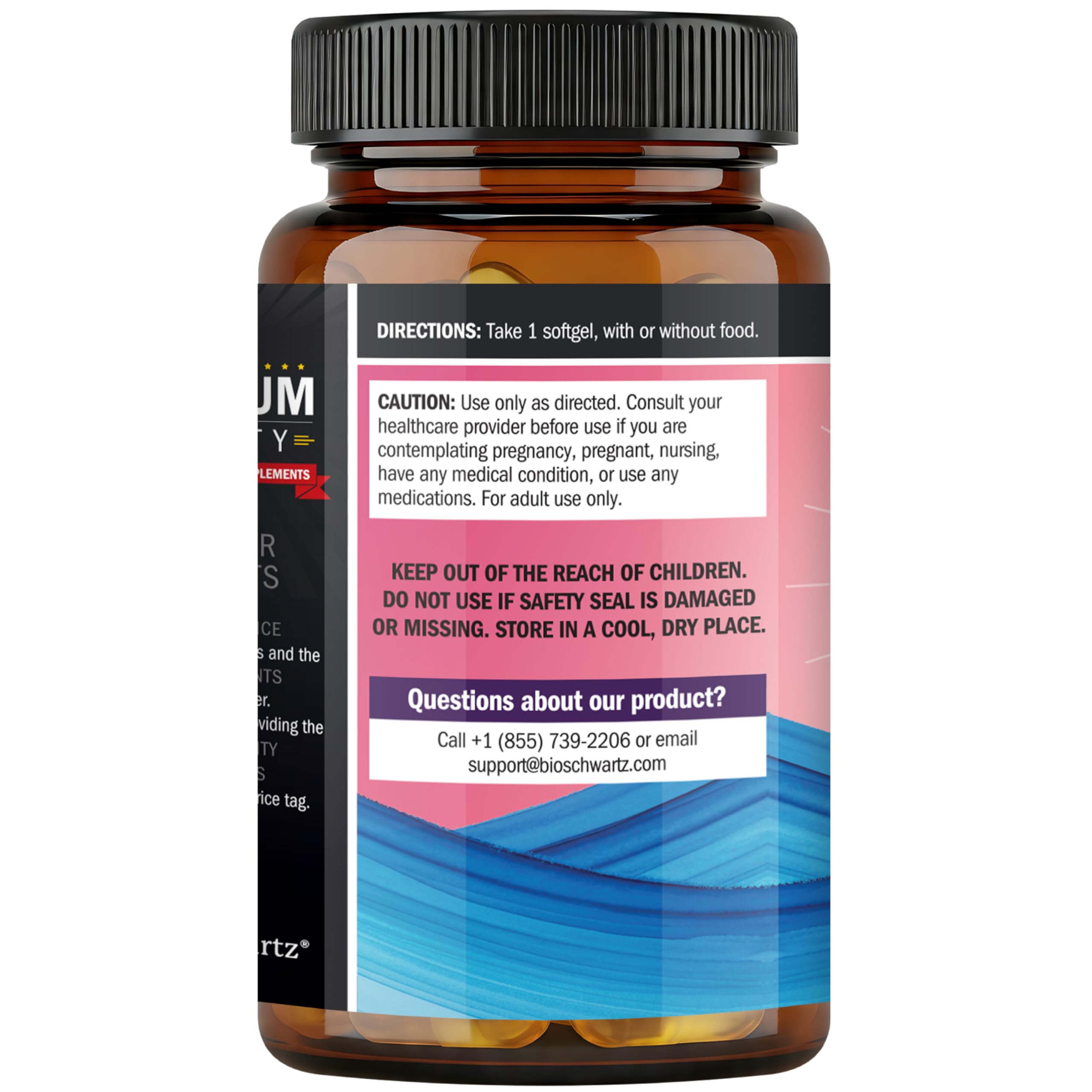BioSchwartz display con 60 softgels destacando suministro para 2 meses