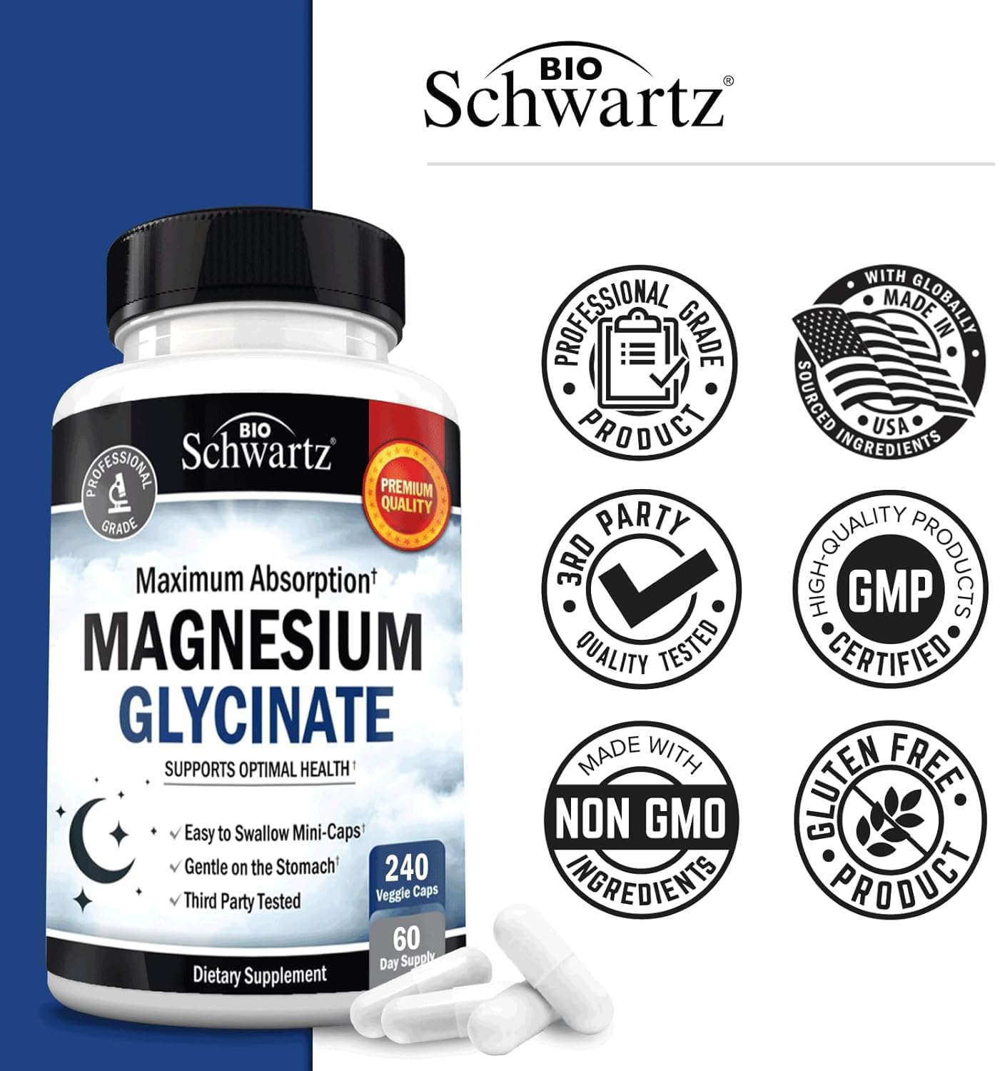 BioSchwartz etiqueta con ingredientes y pruebas de terceros que garantizan calidad
