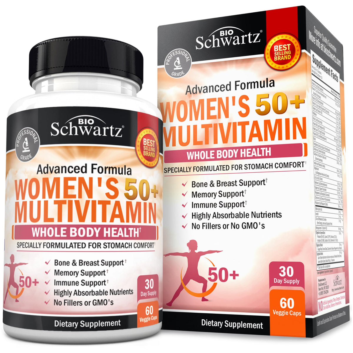BioSchwartz frente del empaque mostrando diseño y beneficios clave