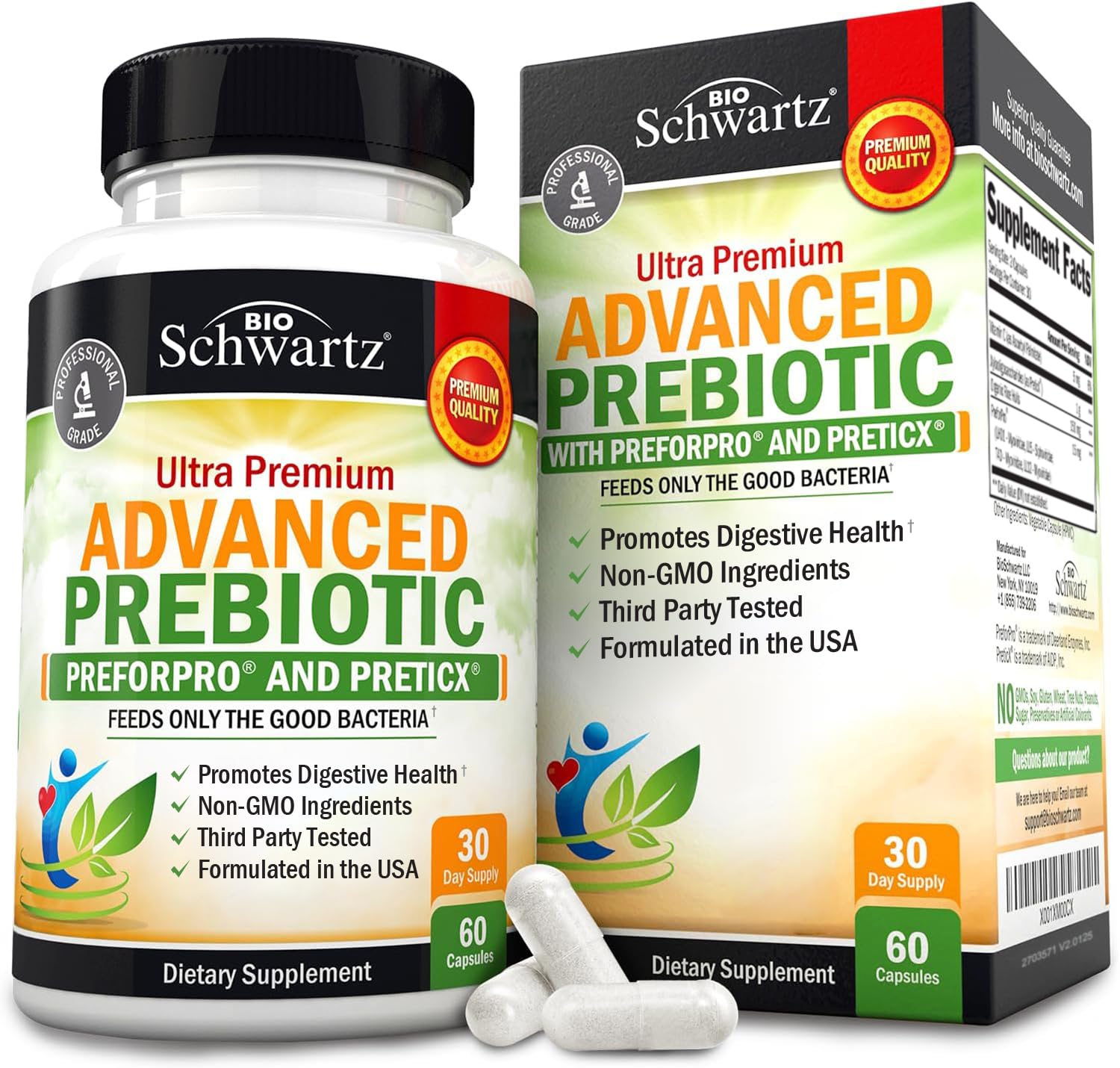 BioSchwartz frente del envase mostrando fórmula prebiótica y beneficio digestivo
