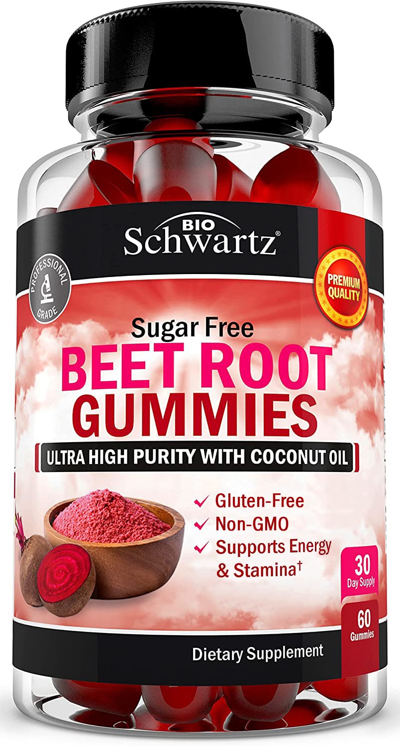 BioSchwartz frente del envase de gomitas de betabel muestra conteo 60