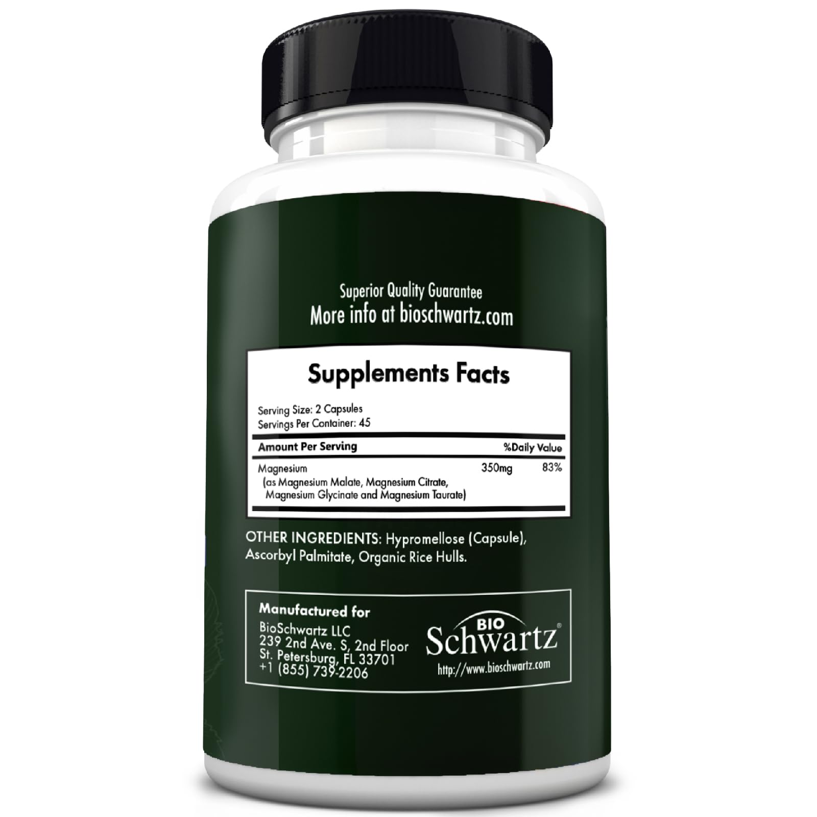 BioSchwartz etiqueta de información nutricional enfocada para ver la dosificación
