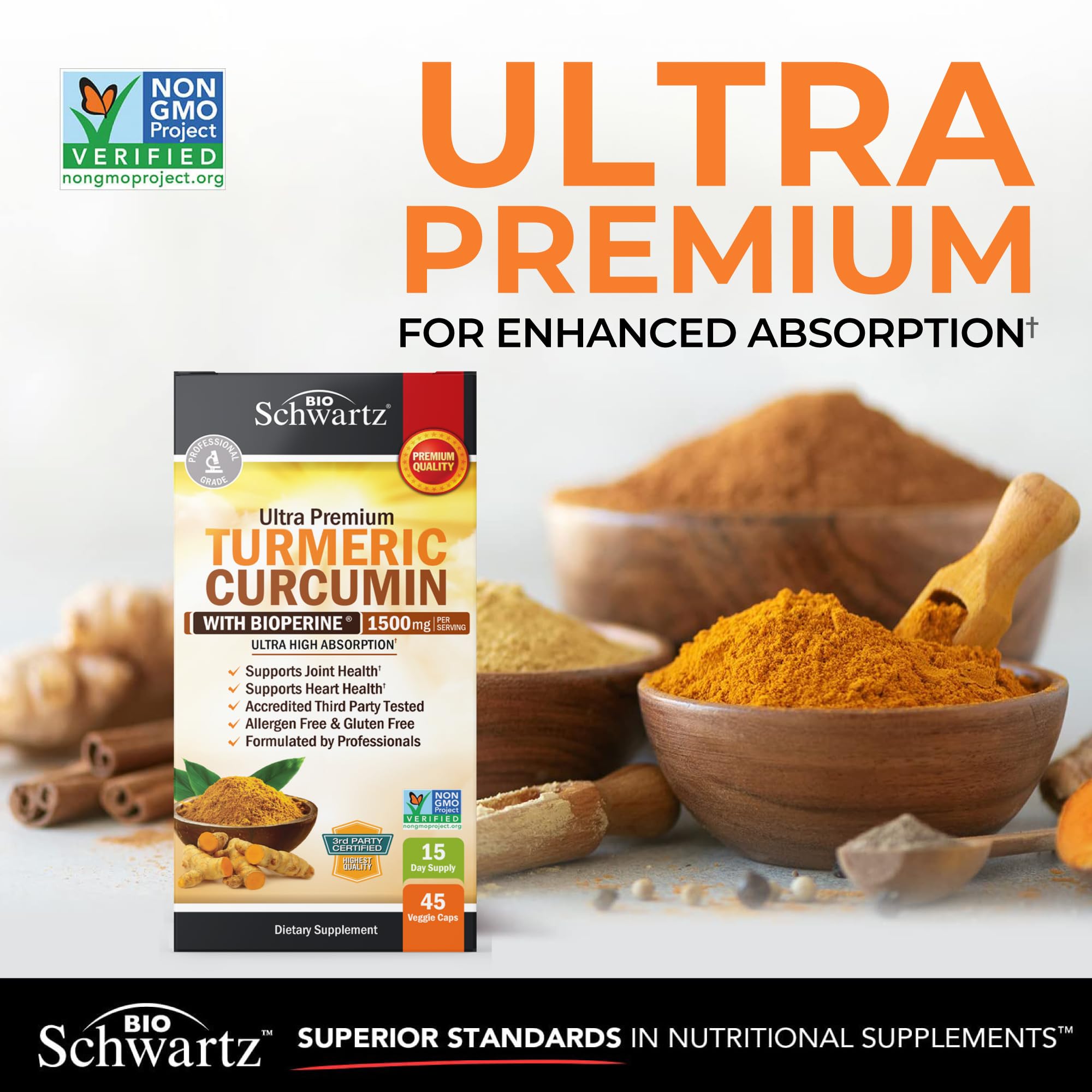 BioSchwartz polvo de cúrcuma en primer plano destacando pureza y concentración