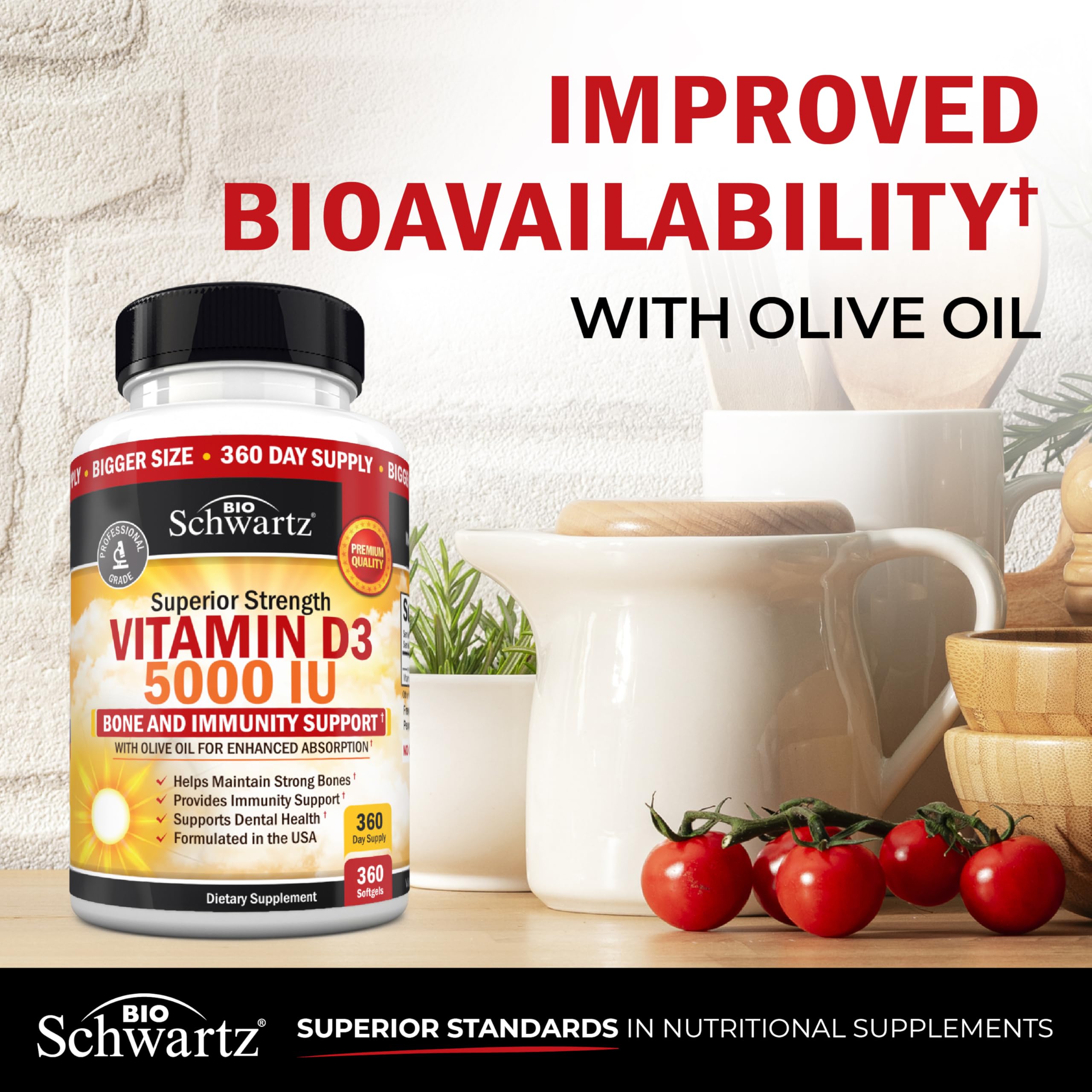 BioSchwartz etiqueta nutricional con información de 5000 IU