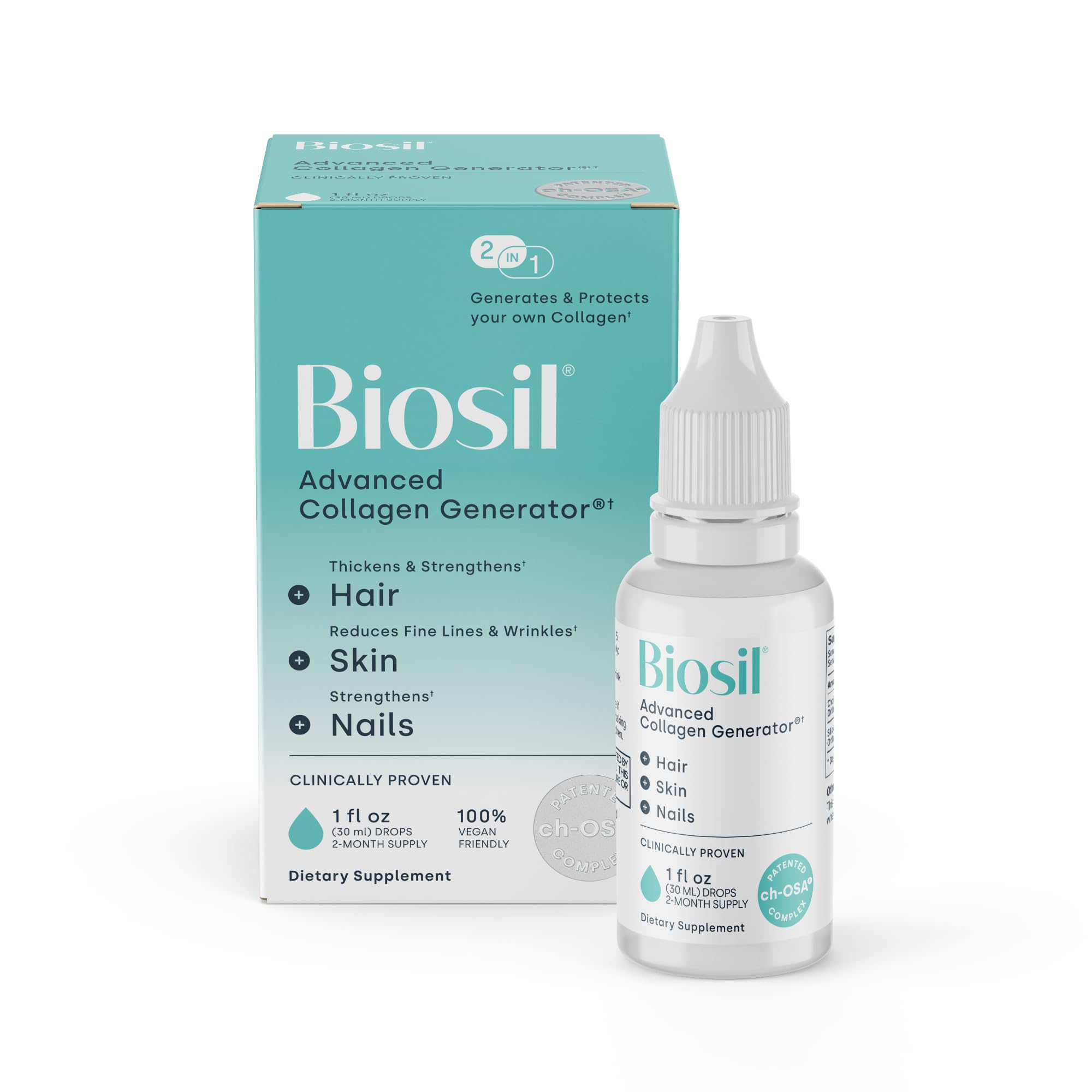 Biosil frasco frontal mostrando diseño y tamaño para uso diario