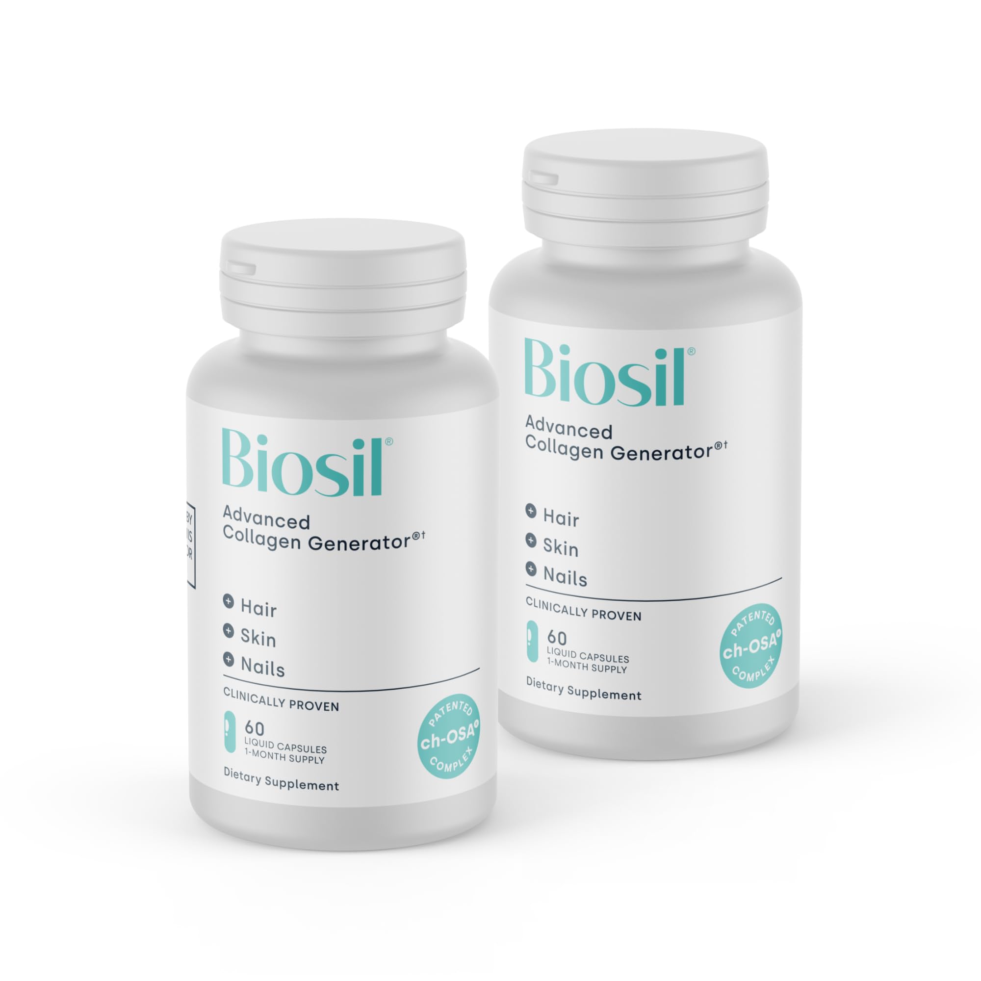 Biosil frasco frontal mostrando diseño y cantidad — confianza visual