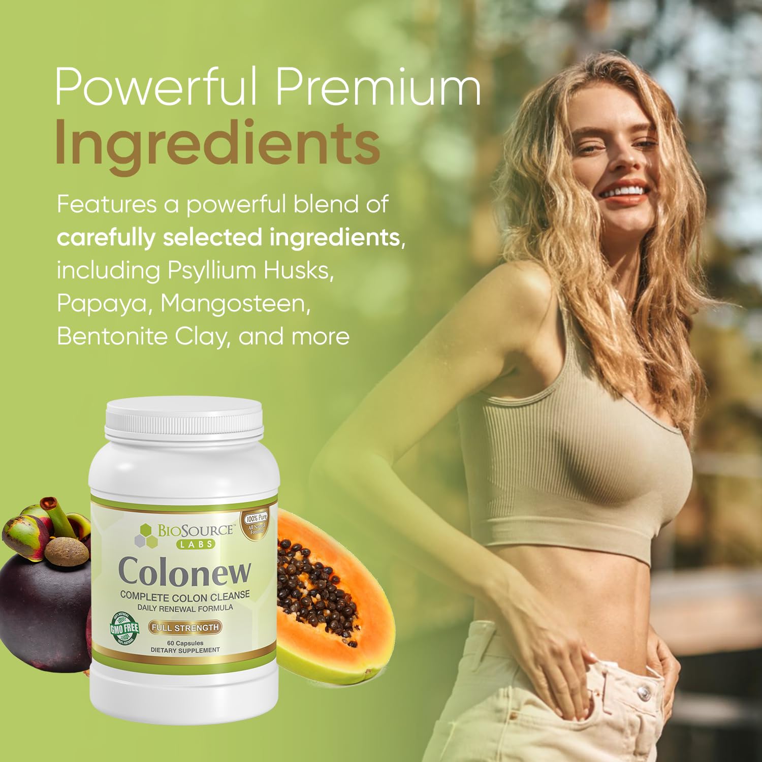 BioSource Labs Colonew etiqueta con información de ingredientes y uso recomendados