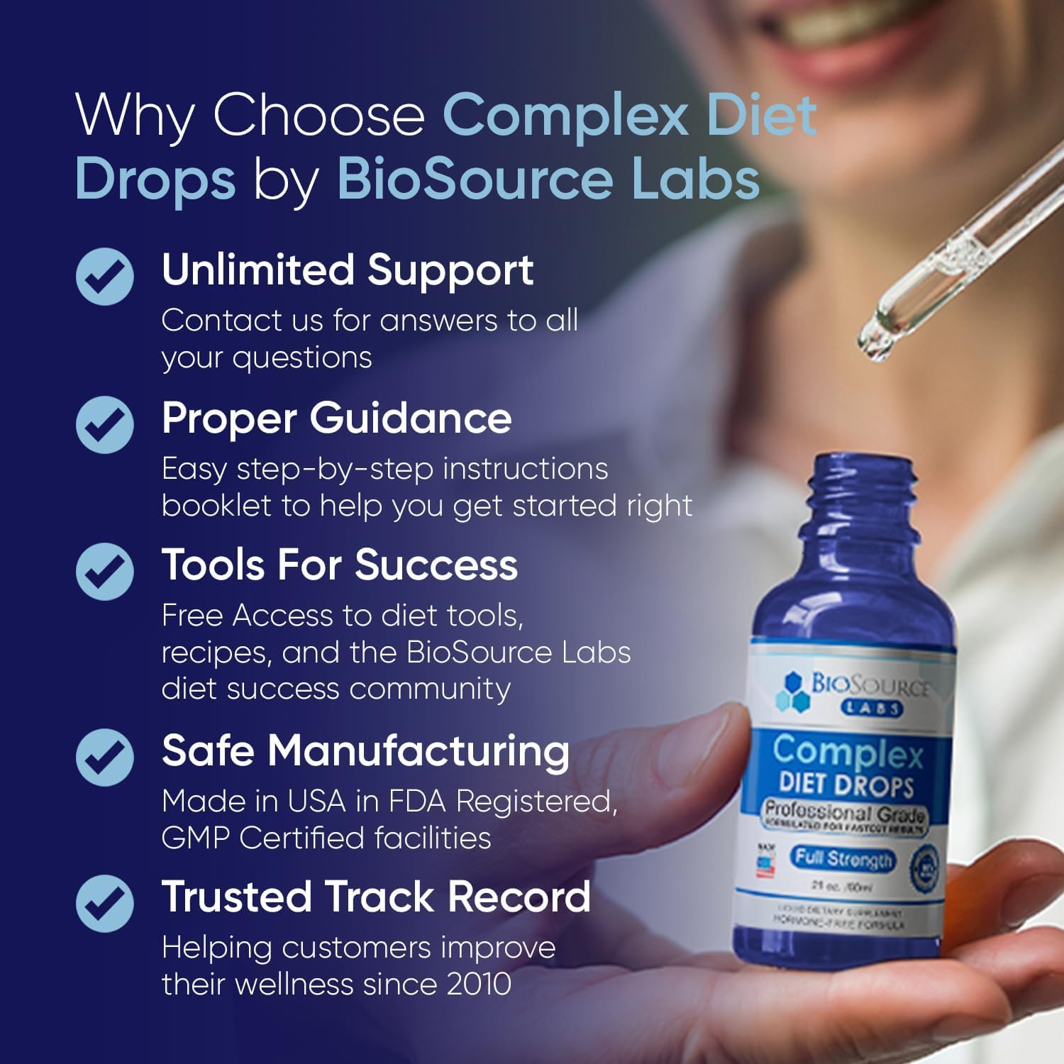 BioSource Labs empaque y tamaño comparativo para visualizar suministro de 30 días