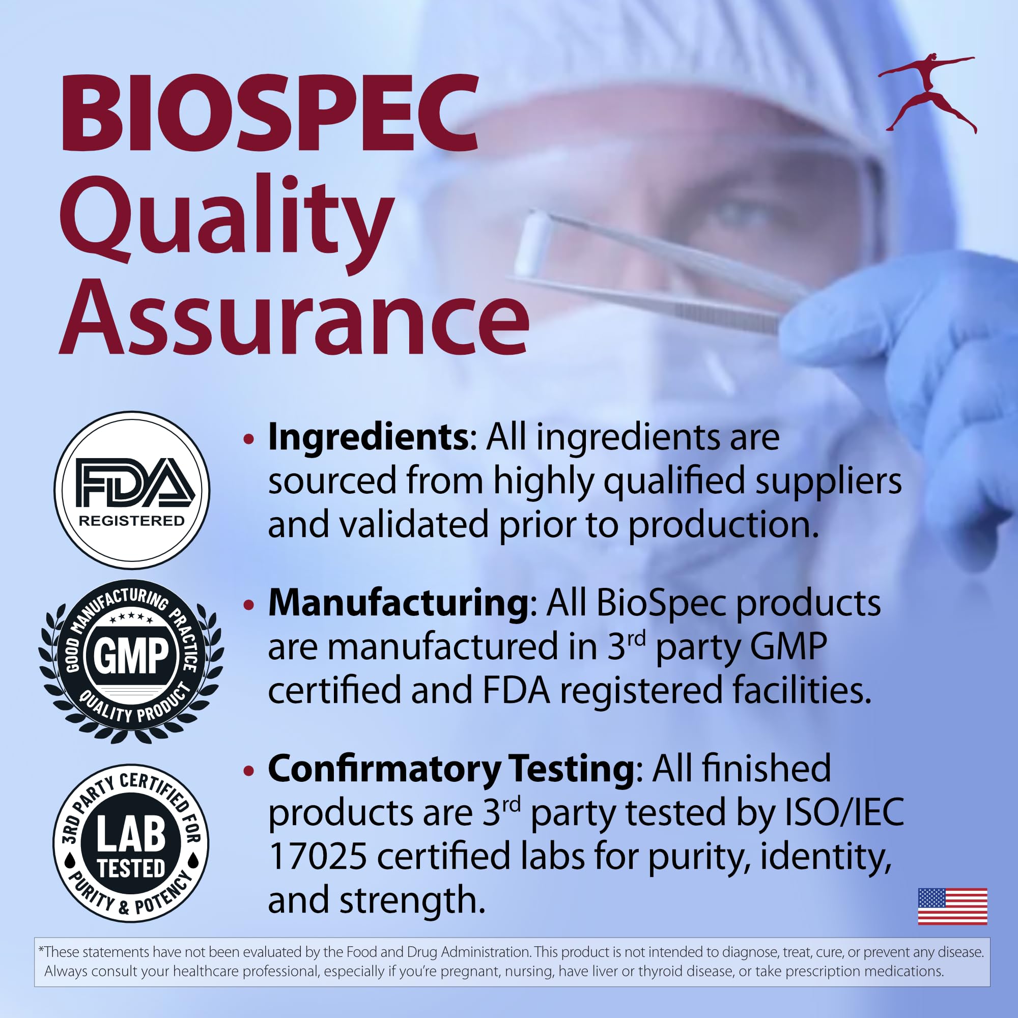 BIOSPEC NUTRITIONALS sello cGMP indicando control de calidad y confianza