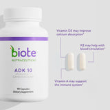 Biote ADK 10 cápsula en primer plano destacando fácil ingestión y pureza