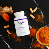 Biote Curcumin SF etiqueta nutricional mostrando ingredientes y libre de alérgenos