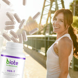 Etiqueta del producto Biote HER-T con información de ingredientes clara