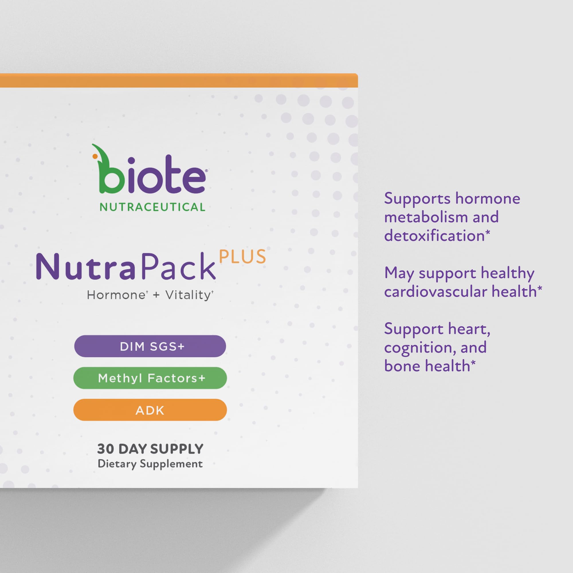 Biote NutraPackPlus cápsulas cerca mostrando textura y calidad del producto