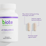 Biote vH Balance cápsulas en primer plano que muestran forma y recubrimiento, fácil ingesta