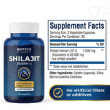 Biotech Labs Shilajit cápsula en mano para comparar tamaño y dosificación práctica