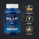 Biotech Labs Shilajit etiqueta con información nutricional y certificaciones visibles