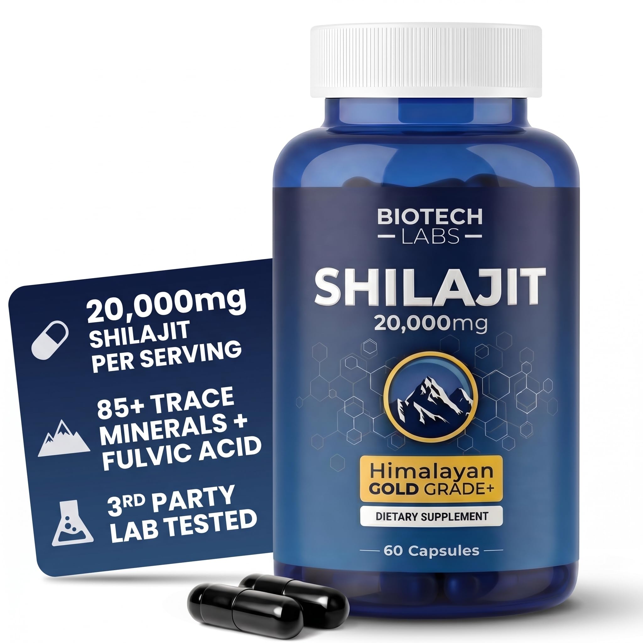 Biotech Labs Shilajit vista frontal del envase mostrando presentación y beneficios