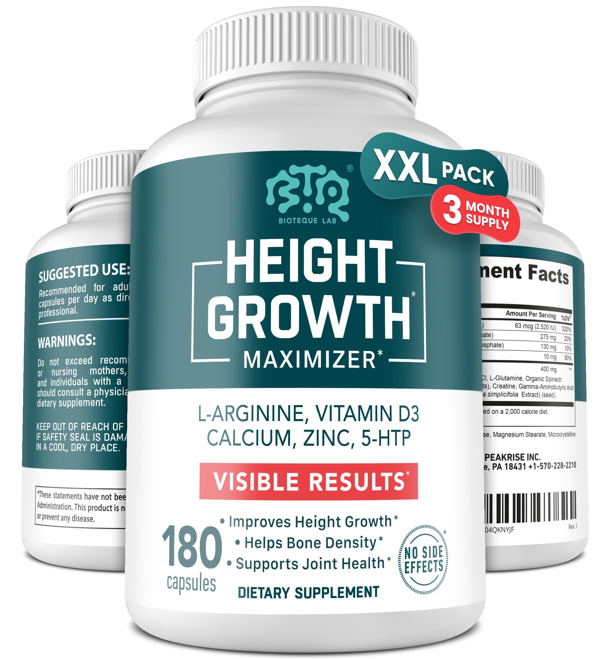 BTQ BIOTEQUE LAB envase frontal Height Growth Maximizer, claridad de información