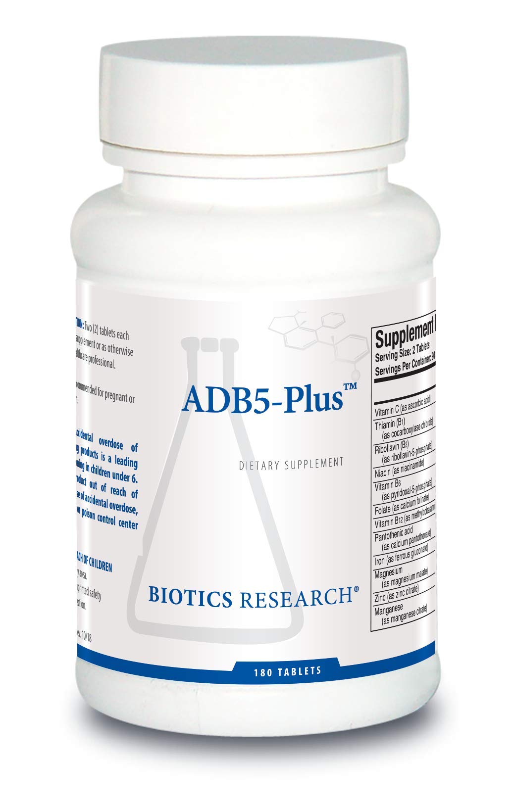 BIOTICS RESEARCH frasco frontal mostrando 180 tabletas y beneficios visibles