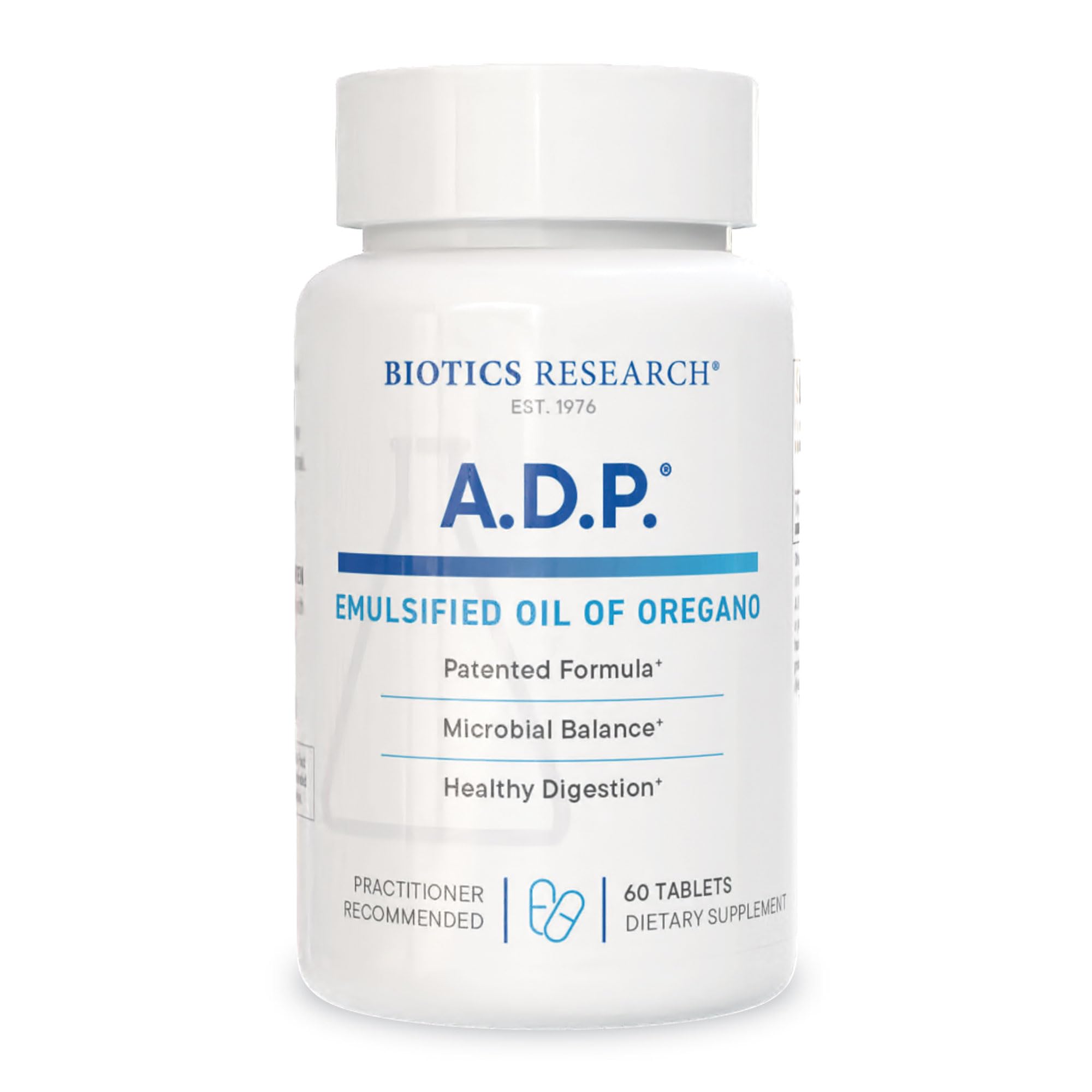 Biotics Research frasco A.D.P. frente mostrando diseño y cantidad