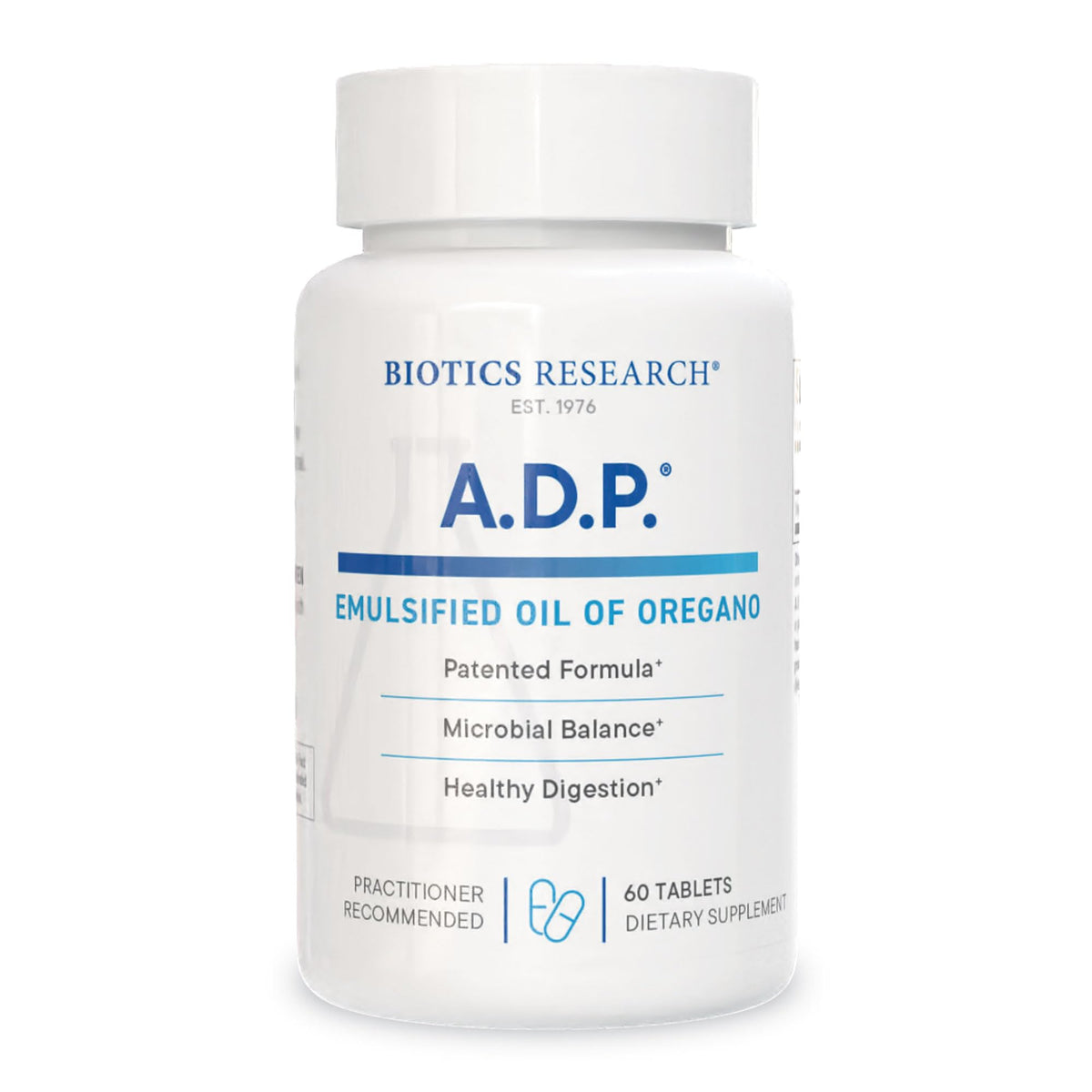 Biotics Research frasco A.D.P. frente mostrando diseño y cantidad
