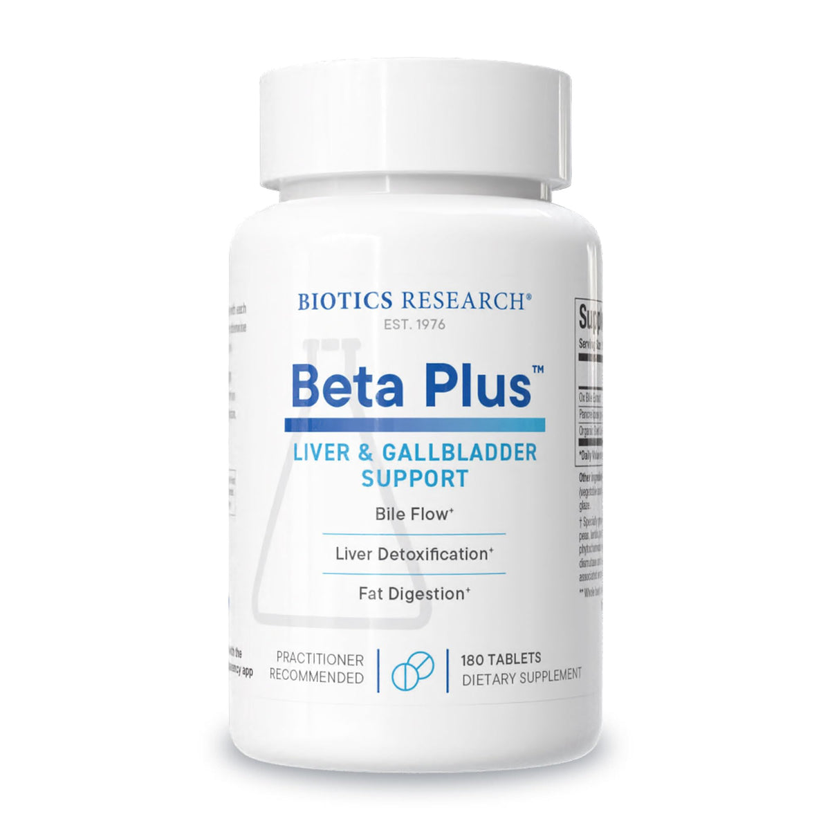 BIOTICS RESEARCH frasco frontal mostrando etiqueta y beneficio digestivo