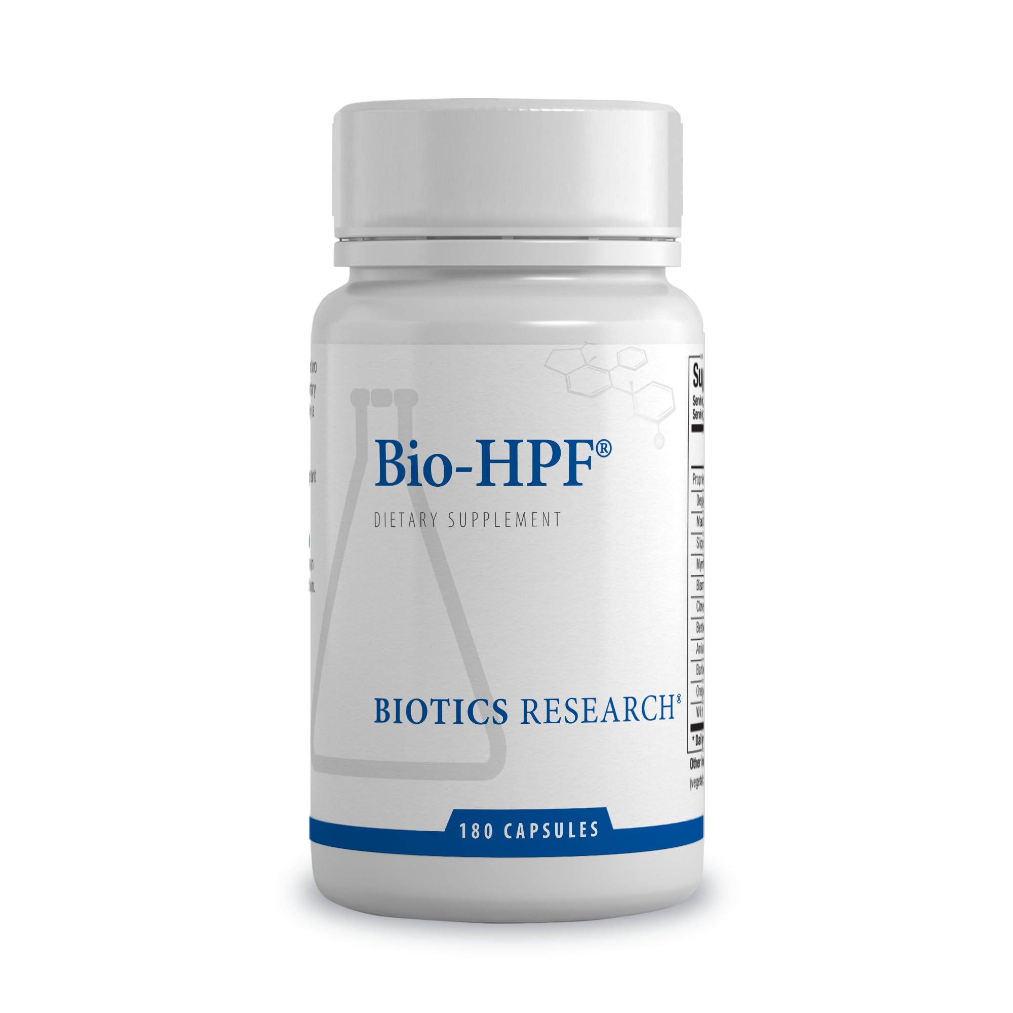 BIOTICS RESEARCH frasco frontal mostrando Bio-HPF y beneficio de apoyo gástrico
