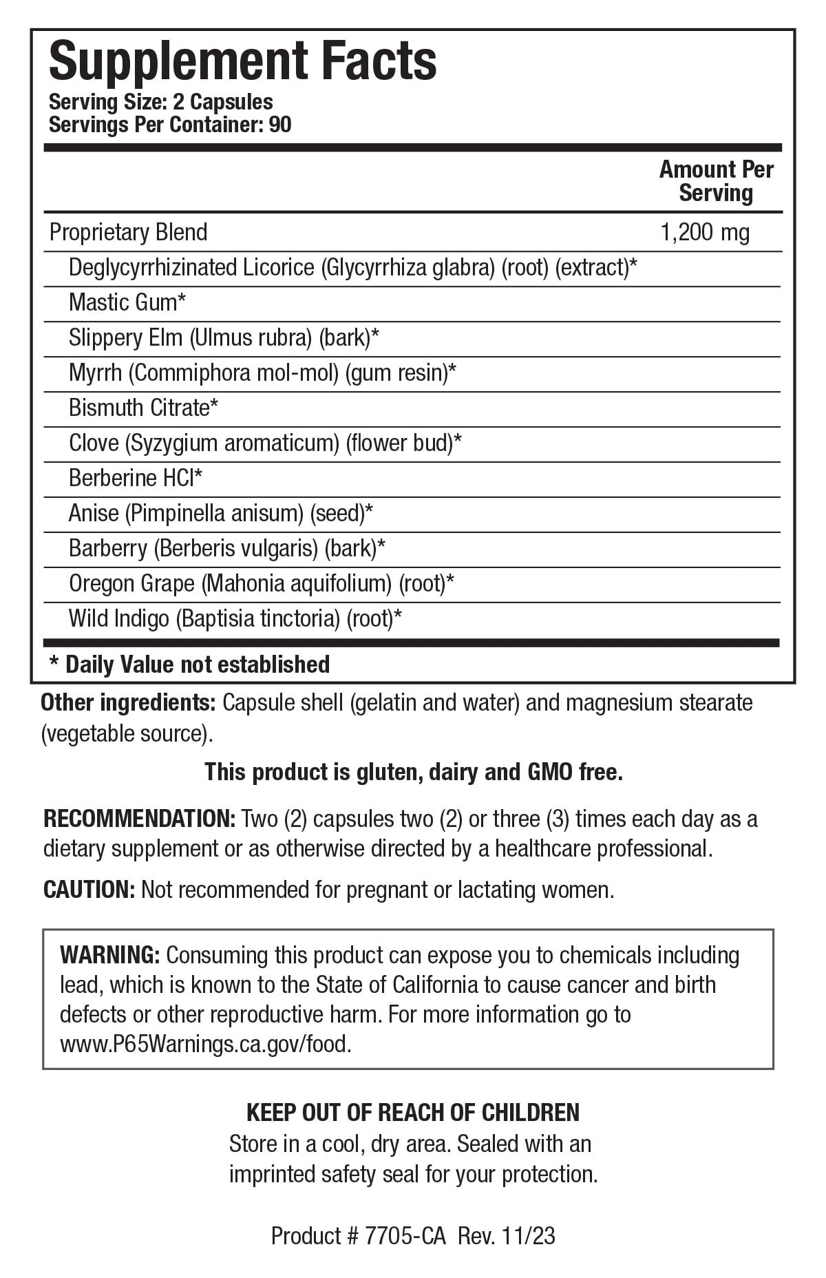 BIOTICS RESEARCH lista de ingredientes destacando DGL, berberina y barberry