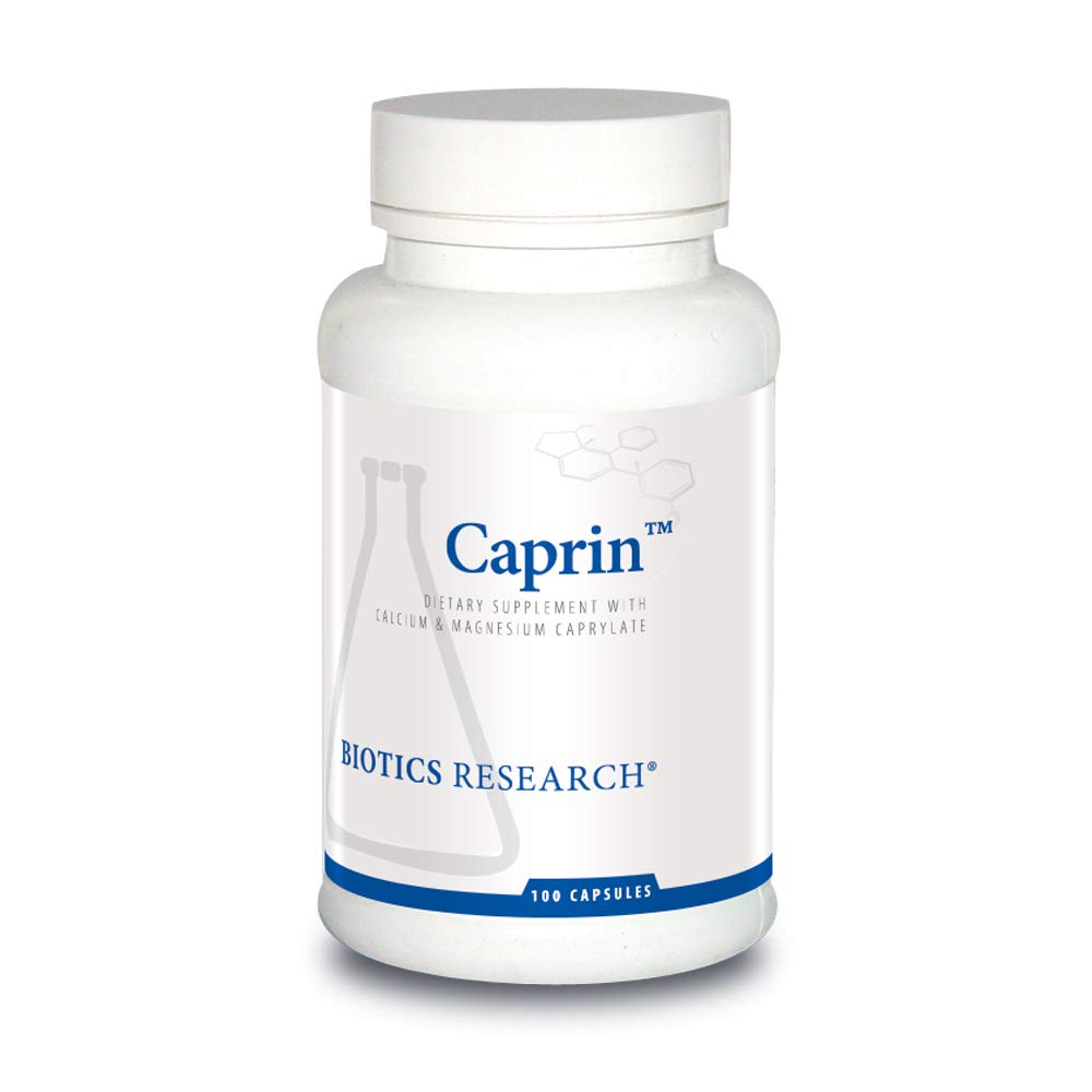BIOTICS RESEARCH frasco Caprin frontal mostrando diseño y beneficio equilibrio intestinal