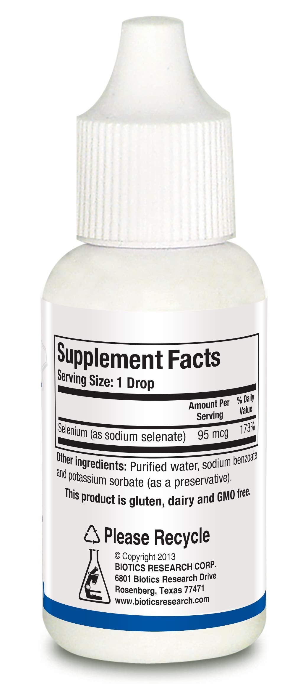 Biotics Research detalle de etiqueta indicando 95 mcg y pureza certificada