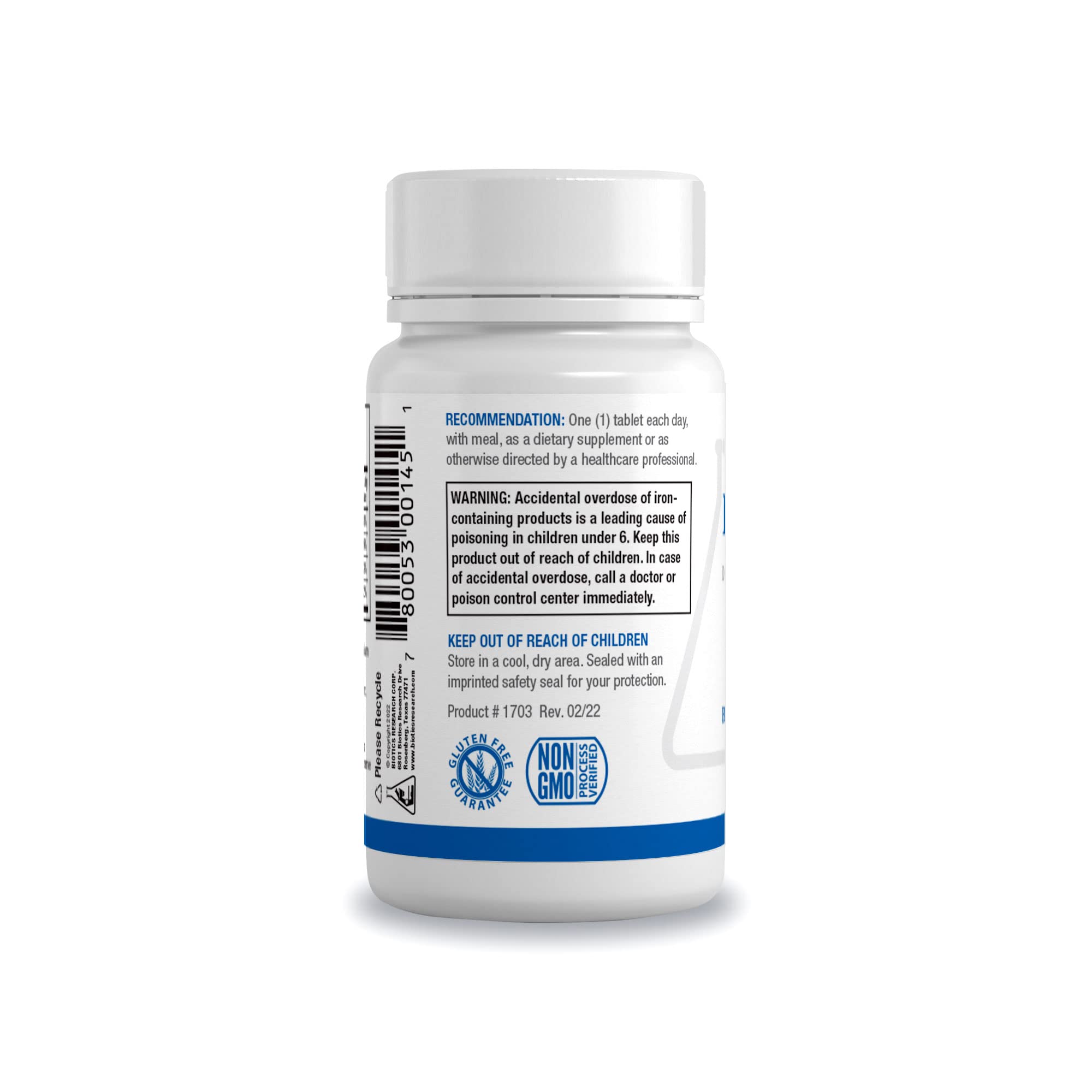 BIOTICS RESEARCH tableta Fe-Zyme en mano para dosificación fácil