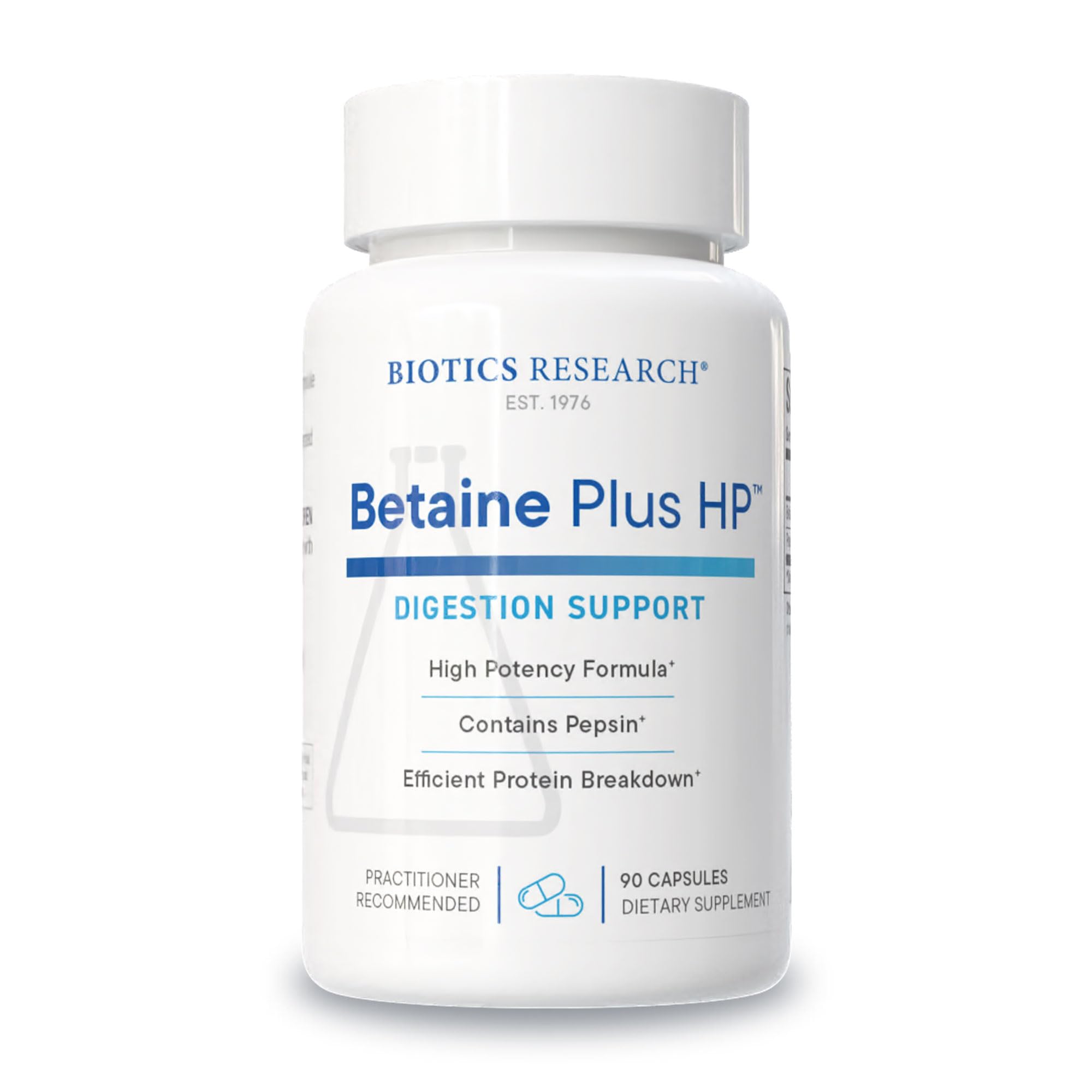 BIOTICS RESEARCH frasco delante mostrando etiqueta y beneficio digestivo
