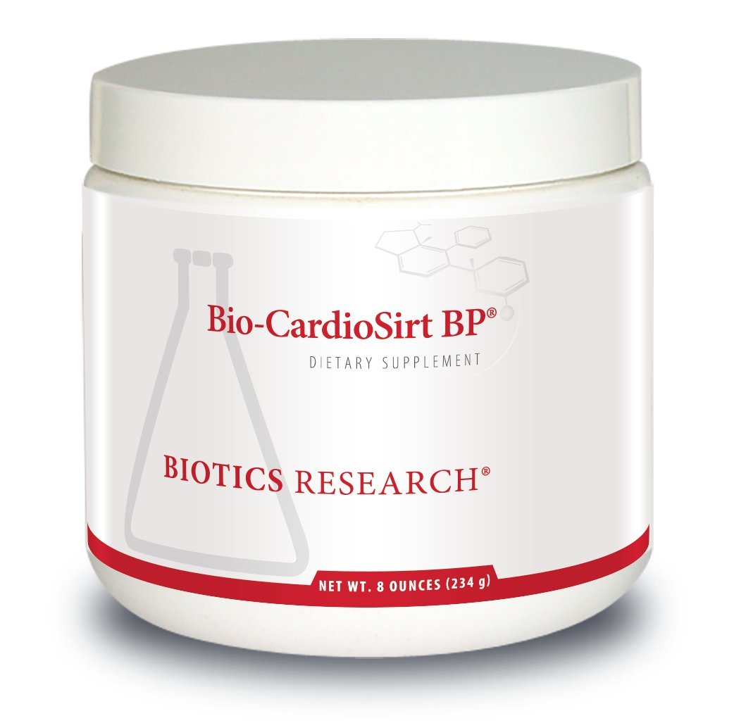 BIOTICS RESEARCH frasco de Bio CardioSirt BP mostrando envase y diseño