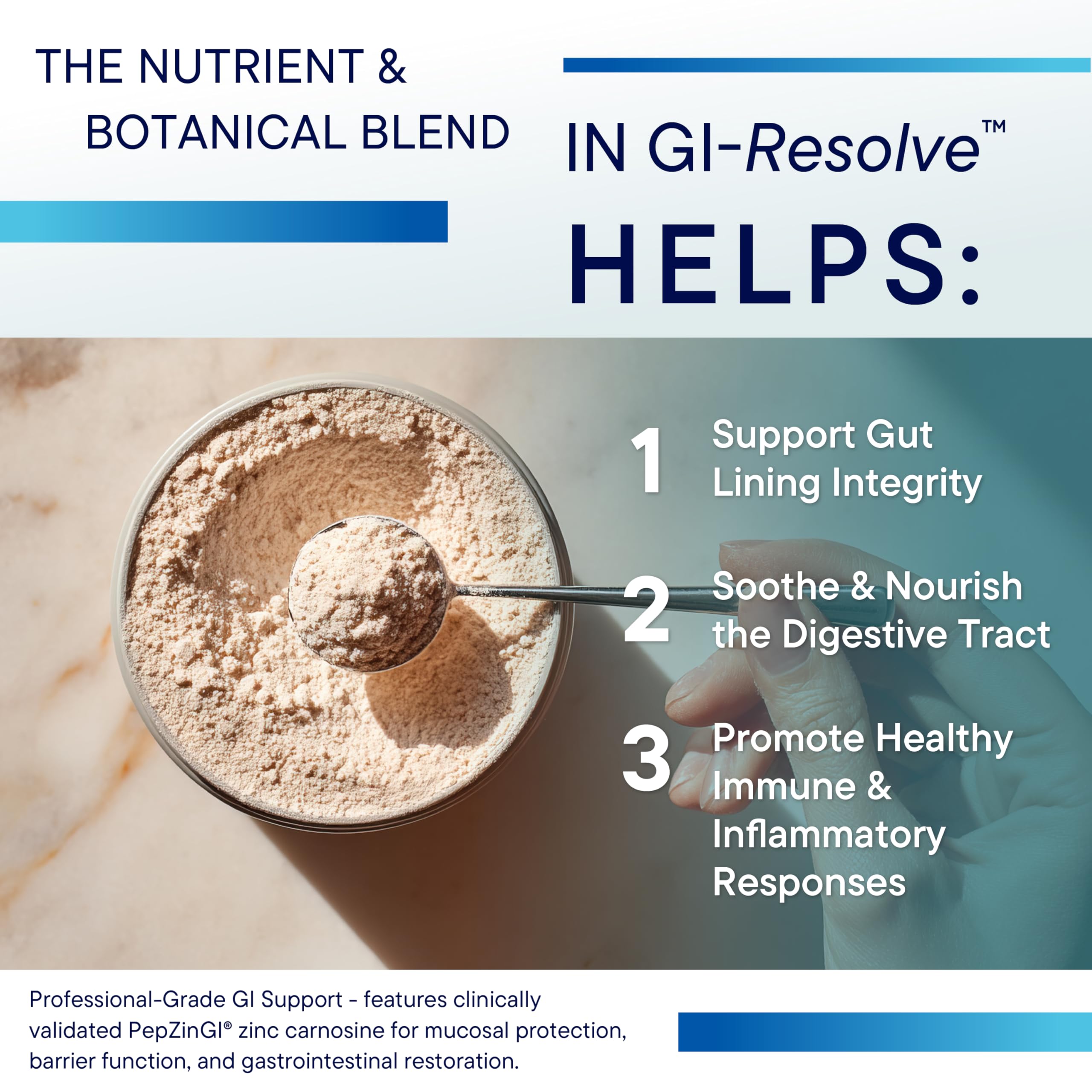 BIOTICS RESEARCH cuchara medidora con porción de GI Resolve para dosificación precisa