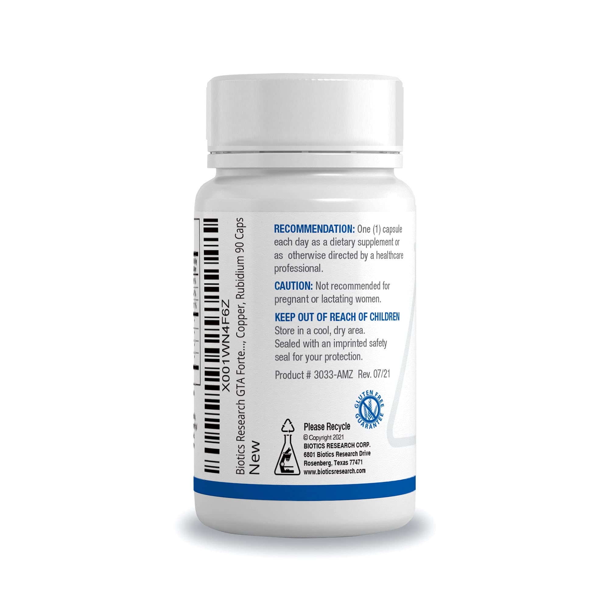 BIOTICS RESEARCH GTA-Forte ingredientes listados: glandular porcíno y oligoelementos